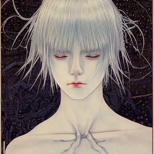 Image similar to prompt : portrait of muse soft light painted by takato yamamoto, inspired by ghost in shell anime, smooth face feature, intricate oil painting, high detail, sharp high detail, manga and anime