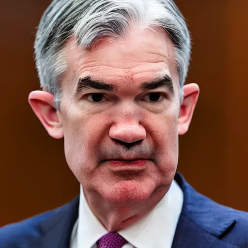 Image similar to Jerome Powell with colorful clown makeup all over his face whiteface