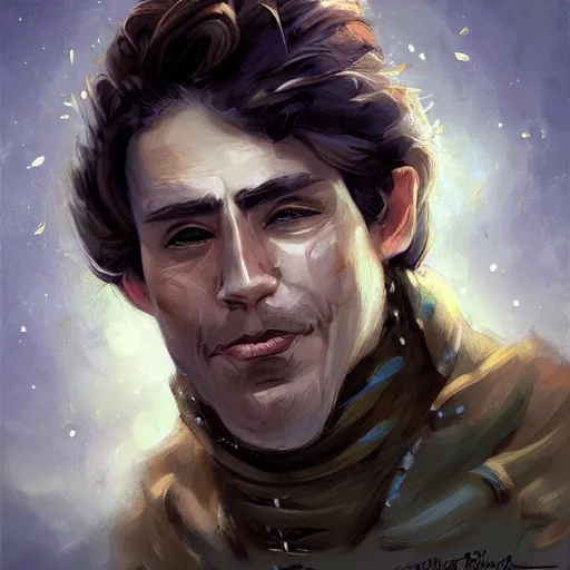 Prompt: Brown haired halfling oil portrait, middle aged, dandy elegant fop diminutive by Anato Finnstark, Tony Sart highly detailed, artgerm, digital illustration, concept art