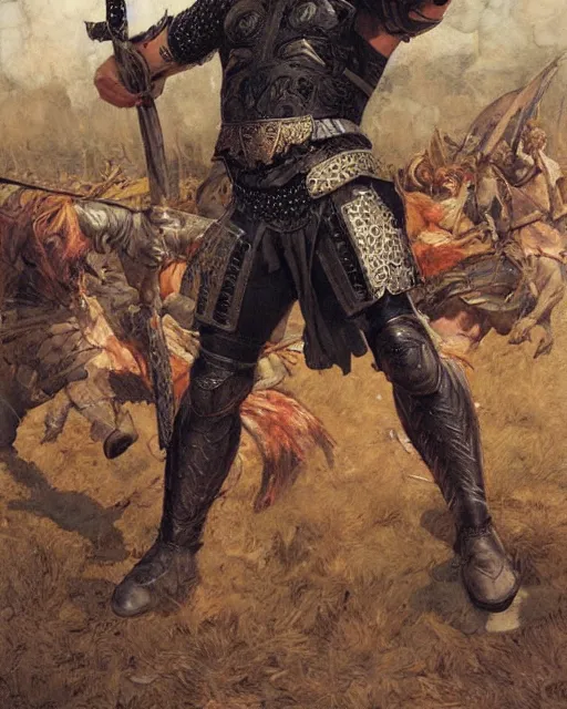 Image similar to a handsome male warrior by Boris Valejo and Laura Sava and Edgar Maxence