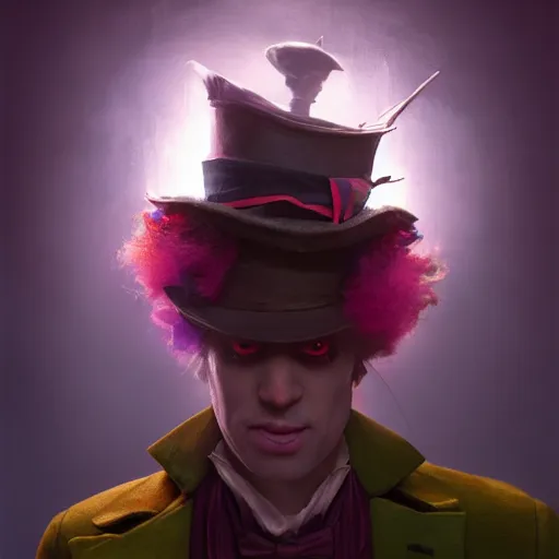 Image similar to The Mad Hatter, huggy wuggy from poppy playtime video game, fullbody, ultra high detailed, glowing lights, oil painting, Greg Rutkowski, Charlie Bowater, Beeple, unreal 5, DAZ, hyperrealistic, octane render, RPG portrait, dynamic lighting, fantasy art, beautiful face