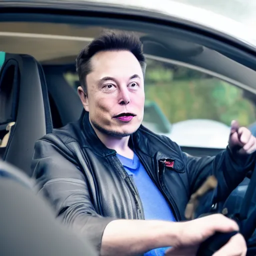 Prompt: elon musk driving a rgb robotic tesla