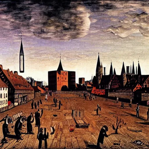 Image similar to nuremberg, surrealistic painting by paul delvaux