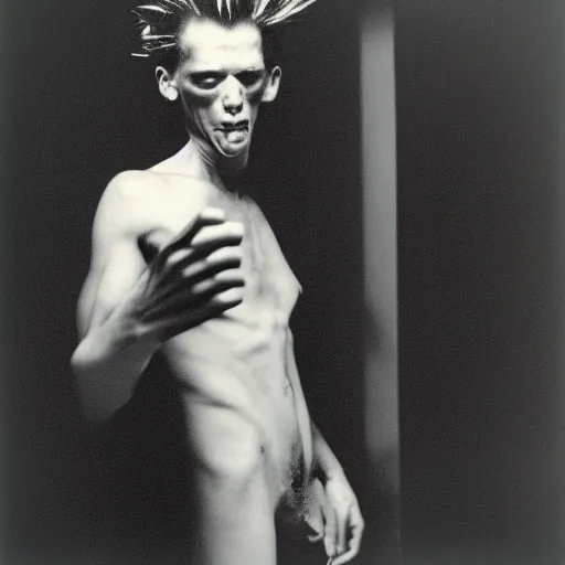 Image similar to a punk giving the cameraman the middle finger, portrait, by annie liebovitz, robert mapplethorpe, nan goldin