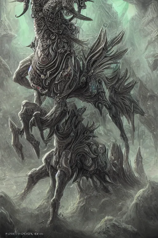 Prompt: nurgle unicorn, symmetrical, highly detailed, digital art, sharp focus, trending on art station, fungus background