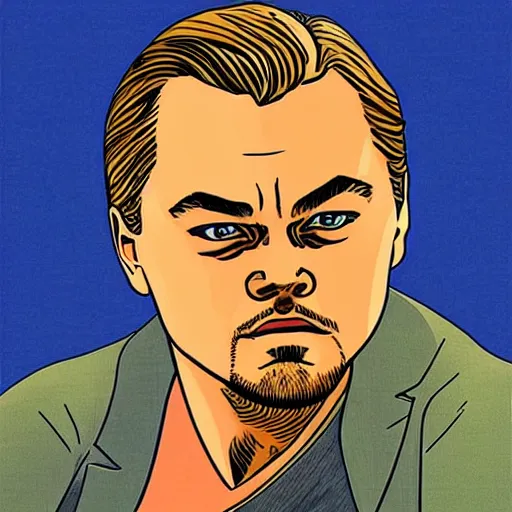 Image similar to “ leonardo dicaprio retro minimalist portrait by jean giraud, moebius starwatcher comic, 8 k ”