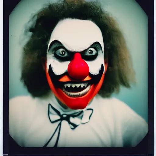 Prompt: polaroid of a creepy clown halloween mask