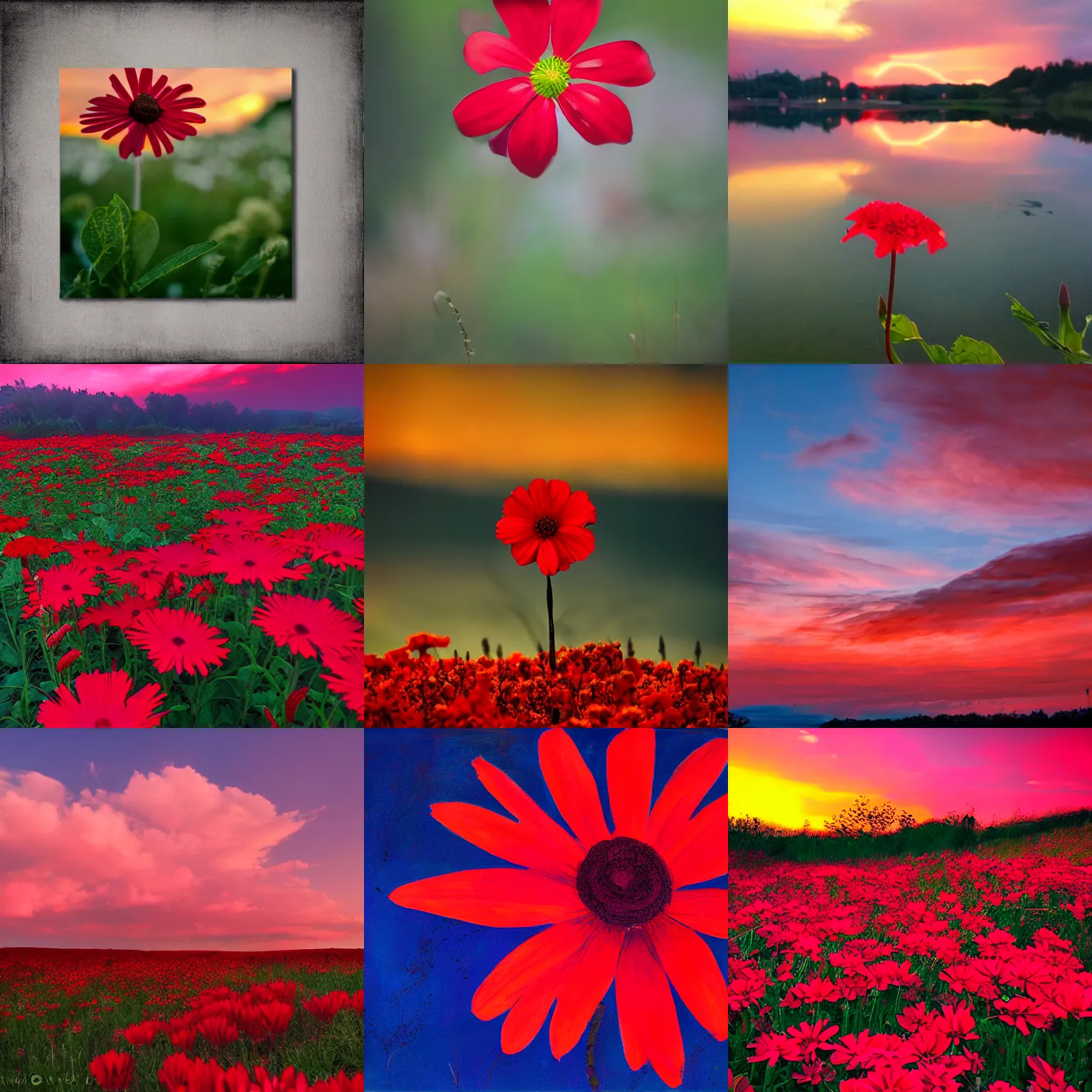 Prompt: red sky flower
