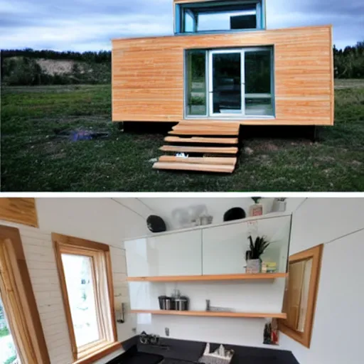 Prompt: a modern tiny home made of glass