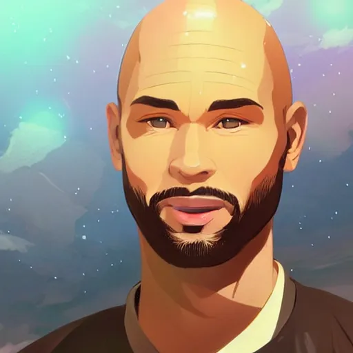 Image similar to a bald terrence boyd as a saint with halo, clean cel shaded vector art. shutterstock. behance hd by lois van baarle, artgerm, helen huang, by makoto shinkai and ilya kuvshinov, rossdraws, illustration,