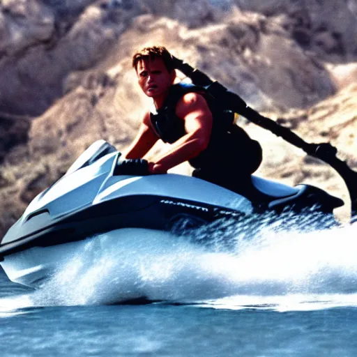 Prompt: john connor on a jet ski 35mm film 4k