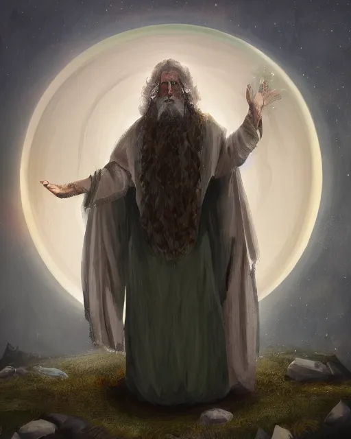 Image similar to a druid standing in a circle at the beginning of the world by greh rutkowski