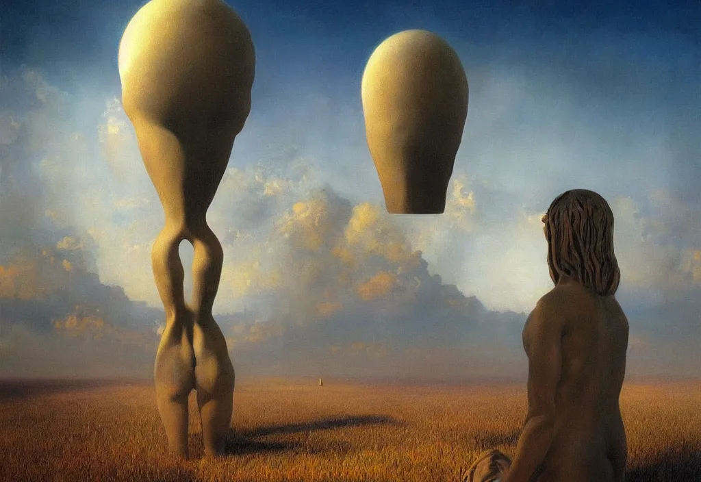 Image similar to thoughts of infinity, art by james gurney and greg rutkowski, surrealism by salvador dali, very detailed, high resolution, inspired by rene magritte, volumetric lighting