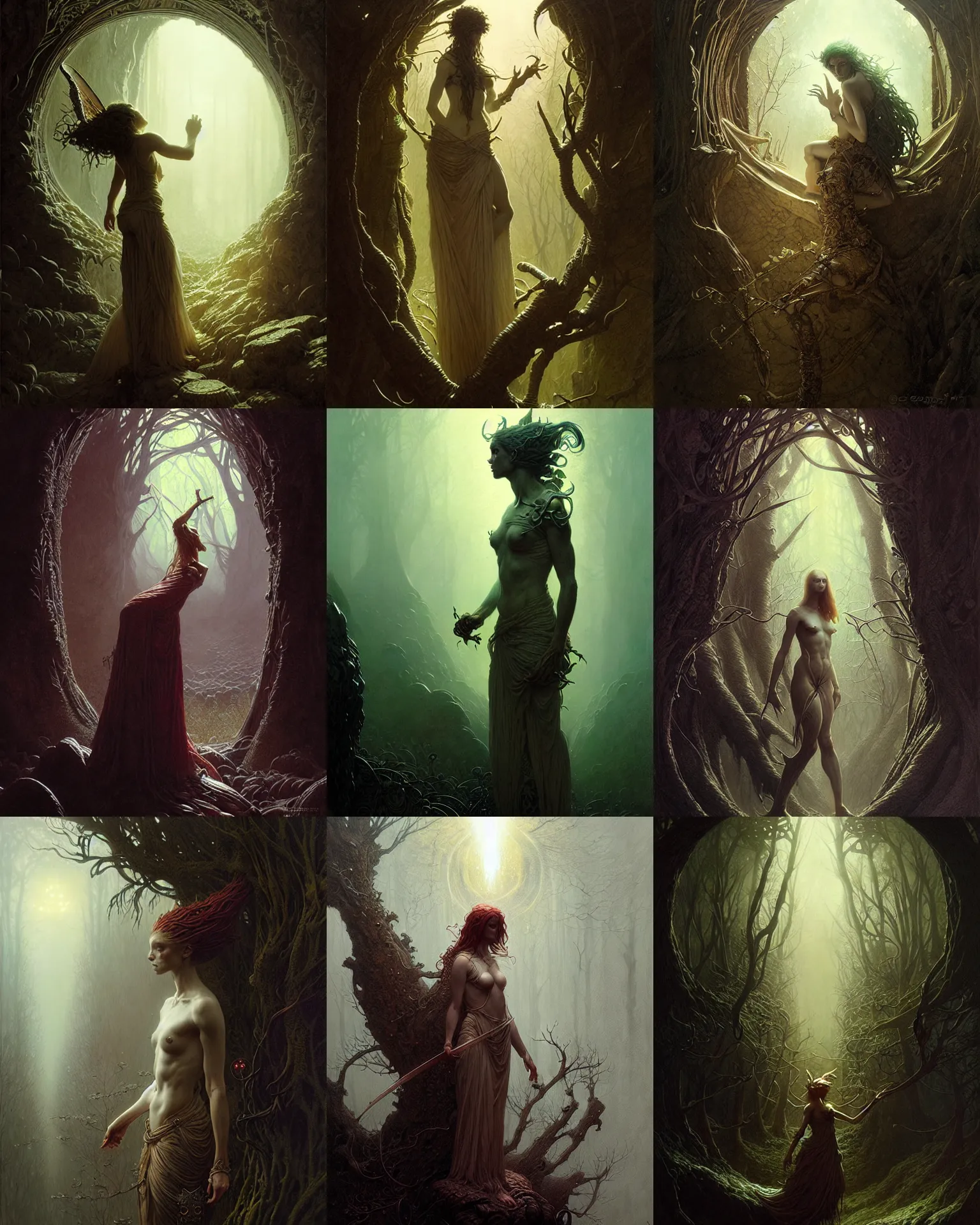 Prompt: surreal study of the fae, mysterious, female, concept art, intricate details, side lighting highly detailed by greg rutkowski, michael whelan and gustave dore