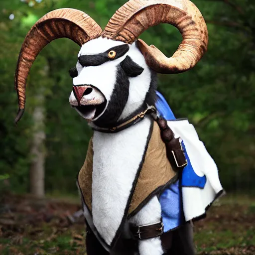 Image similar to a ram dressed up as link, realistic.