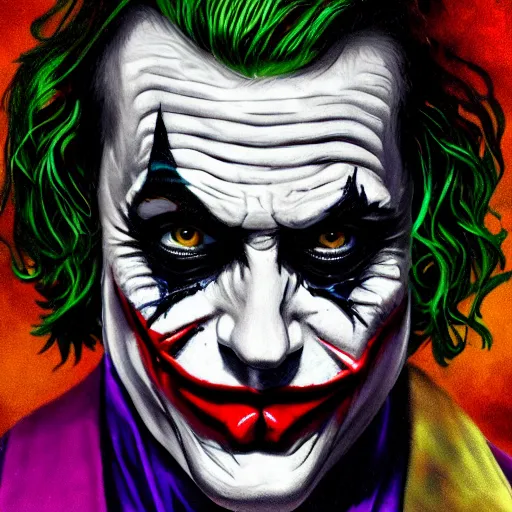 Image similar to an extremely psychedelic portrait of the joker as batman, surreal, lsd, face, detailed, intricate, elegant, lithe, highly detailed, digital painting, artstation, concept art, smooth, sharp focus, illustration,