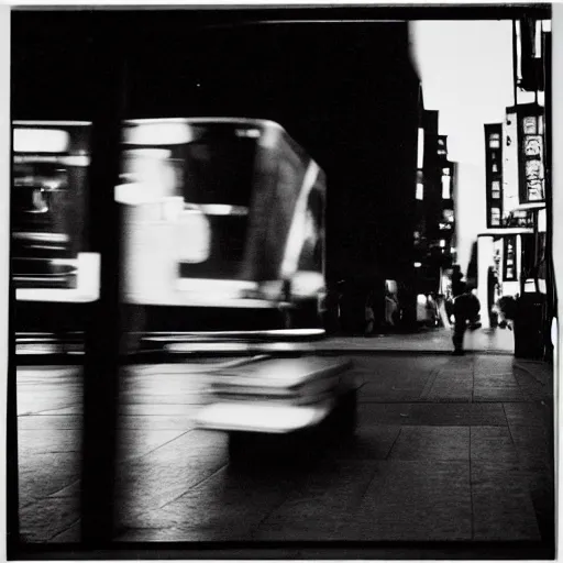 Image similar to Jerry Seinfeld vogues through the streets of Tokyo, are bure boke, 35mm film, b&w, grainy, by Daido Moriyama