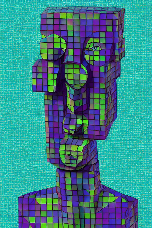 Image similar to cubist moai statue cutout digital illustration cartoon colorful beeple