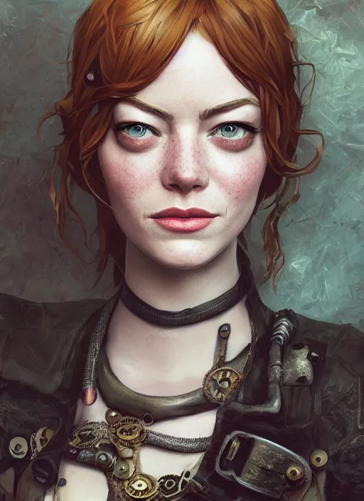 Prompt: steampunk portrait of Emma Stone, au naturel, hyper detailed, digital art, trending in artstation, cinematic lighting, studio quality, smooth render, unreal engine 5 rendered, octane rendered, art style by klimt and nixeu and ian sprigger and wlop and krenz cushart