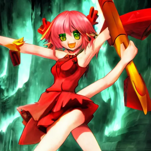 Image similar to flandre scarlet from touhou in metroid prime magmoor caverns, lava, cave