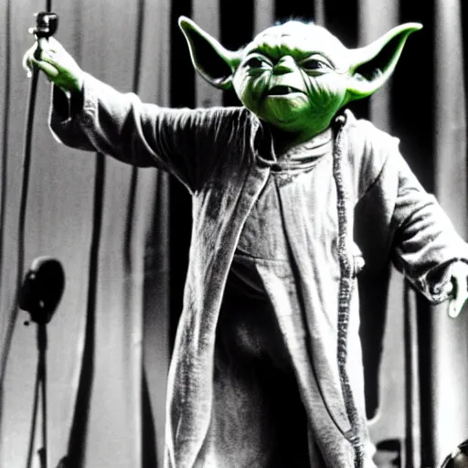 Image similar to yoda perfoming at woodstock