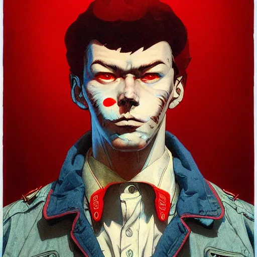 Image similar to prompt : soviet doomer portrait soft light painted by james jean and katsuhiro otomo and erik jones, inspired by akira anime, smooth face feature, intricate oil painting, high detail illustration, sharp high detail, manga and anime 1 9 9 9