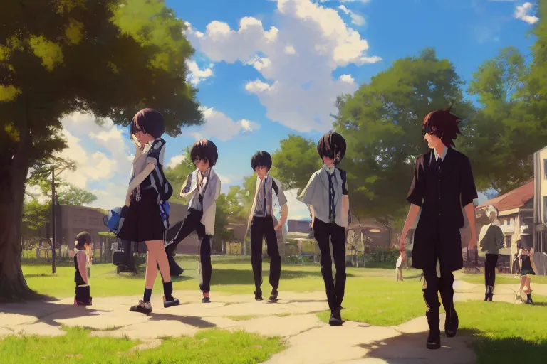 Prompt: boy's love anime high school scene spring noon setting, high detail concept art, perfect proportions fine - face, realistic shaded lighting poster ilya kuvshinov, katsuhiro, jeremy lipkin and michael germash, makoto shinkai, loish and clamp style, trending on art station, best selling artist