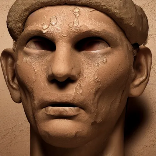 Prompt: sculpting a human face from extremely wet soft and dripping clay