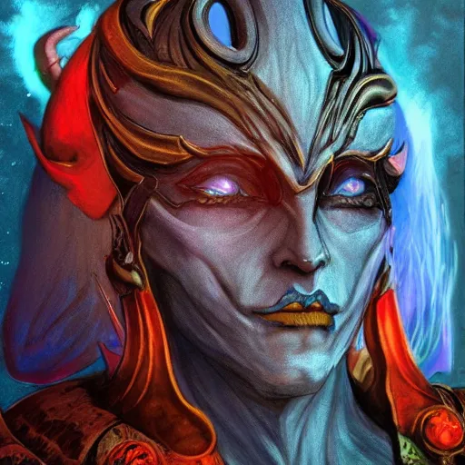 Image similar to Vivec from the Elder Scrolls in the style of Ayami Kojima