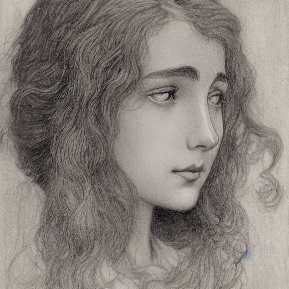 pencil sketch of an anime girl with a curly hair,, Stable Diffusion