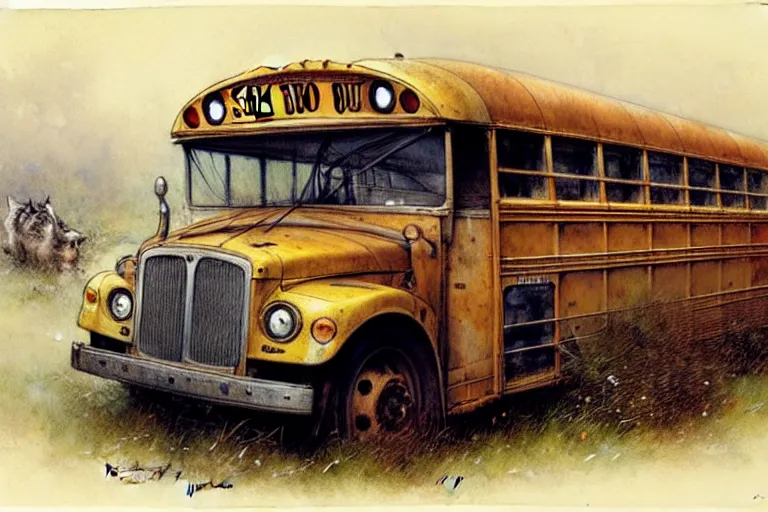 Prompt: ( ( ( ( ( school bus. muted colors. ) ) ) ) ) by jean - baptiste monge!!!!!!!!!!!!!!!!!!!!!!!!!!! high resolution