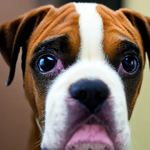 Image similar to 50mm photo, Owen Wilson symmetrical eyes holding a boxer puppy