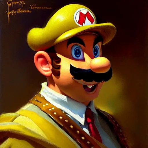 Prompt: a portrait of a super mario. highly detailed painting by gaston bussiere, craig mullins, j. c. leyendecker, furry