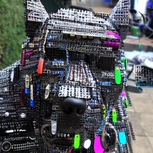 Image similar to a dog made of old computer parts