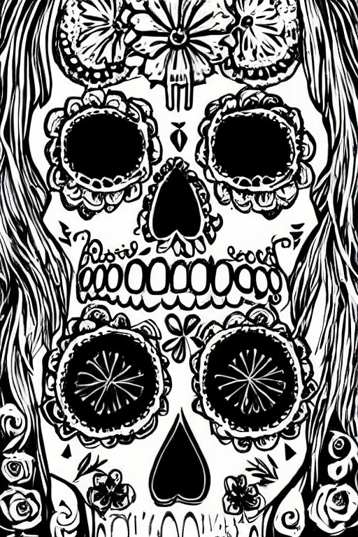 Image similar to illustration of a sugar skull day of the dead girl, art by kelogsloops