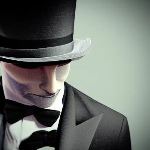 Image similar to a stylized image of a man in a top hat, a 3D render by Arent Arentsz, deviantart contest winner, altermodern, black background, goth, dark