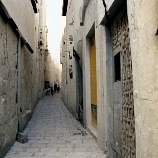 Image similar to a Jerusalem street in the 1990s, film photography