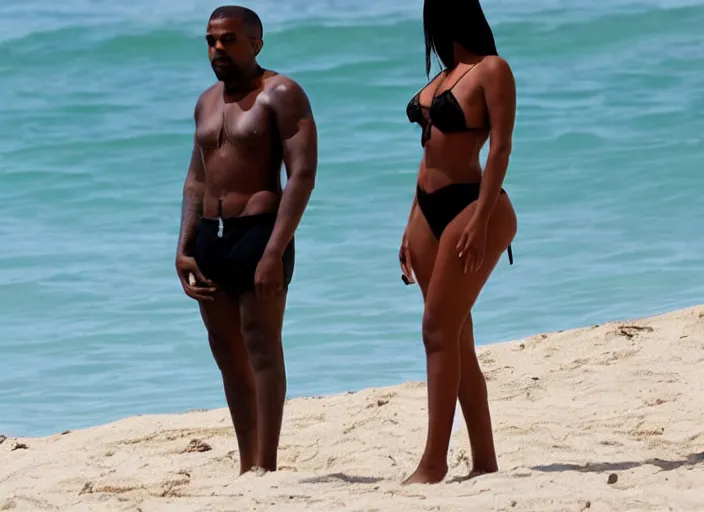 Image similar to kanye west sunbathing at the beach of miami