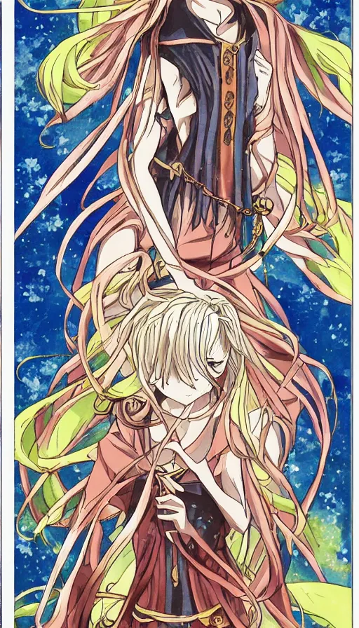 Prompt: anime tarot card based on the card Judgement