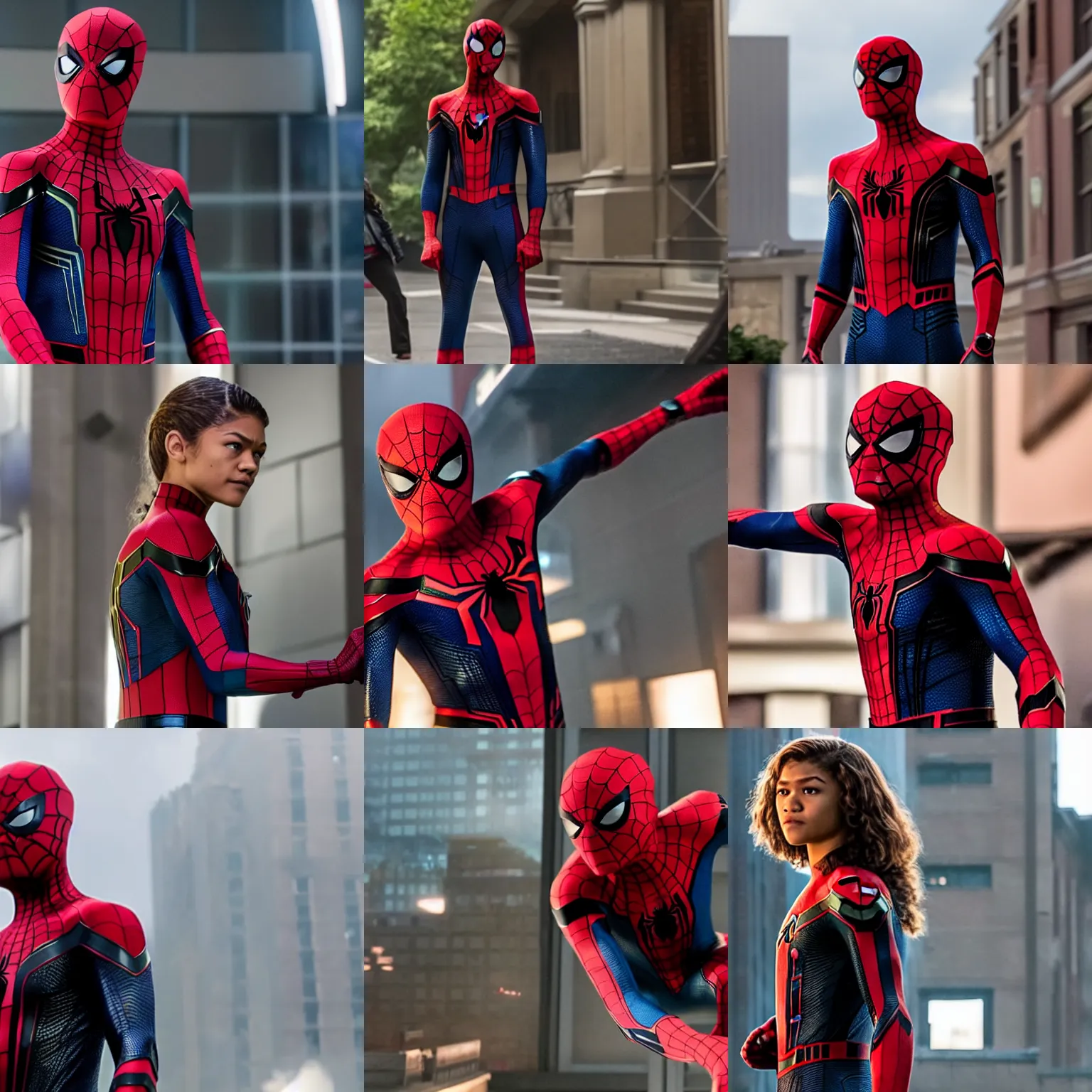 Prompt: Zendaya as Spiderman, film still from 'Spiderman: Far from Home'