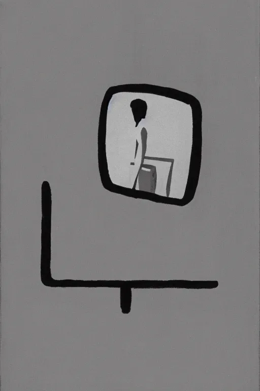 Image similar to man looking at his reflection in the mirror, 1960’s minimalist advertising illustration, painterly, expressive brush strokes