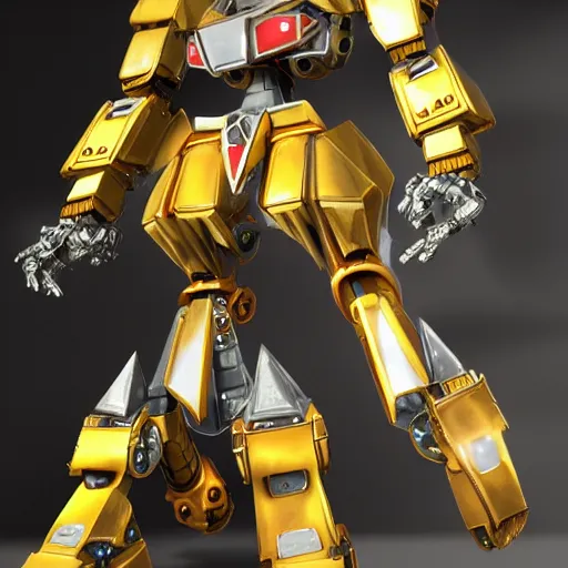 Image similar to perfect warrior mecha, metalic, realistic