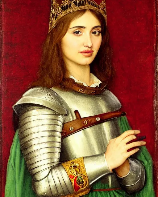 Prompt: medieval portrait of ana de armas dressed as a knight, in the style of eugene de blaas