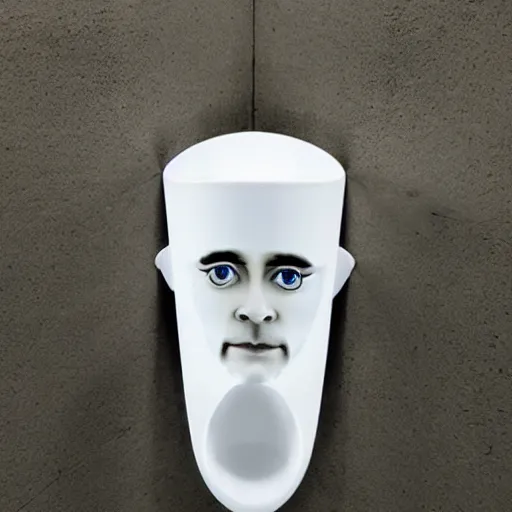 Prompt: photo of a porcelain urinal in the shape of jared leto's head