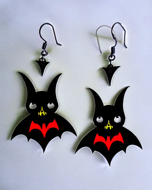 Image similar to spooky cartoon bat, 2 d lasercut earrings,