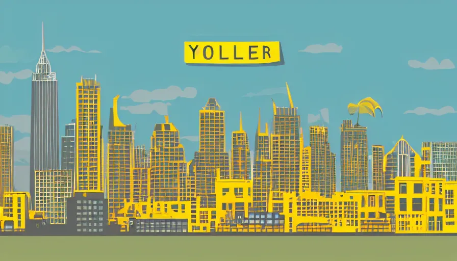 Prompt: vector illustration of a yellow city skyline