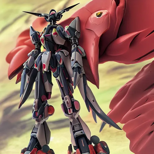 Image similar to futuristic swainsona formosa mecha desert pea body, sepals forming helmet, floral details, swainsona, 8 k hd resolution, barbatos gundam with floral inlay, bandai box art, star wars, makoto kobayashi, frank gehry, raymond swanland