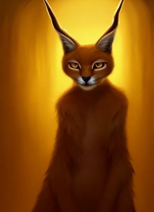 Image similar to surrealistic portrait of cute fluffy anthropomorphic caracal in golden clothes wearing vr in orthodox church, bokeh, foggy, dynamic lighting, darkness, ambients, dramatic, foggy, heavy bokeh and blur, cinematic, depth of field, art by bussiere rutkowski andreas rocha