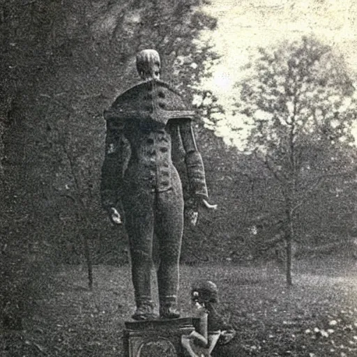 Image similar to real monster found in the park, 1 8 0 0 s old photograph