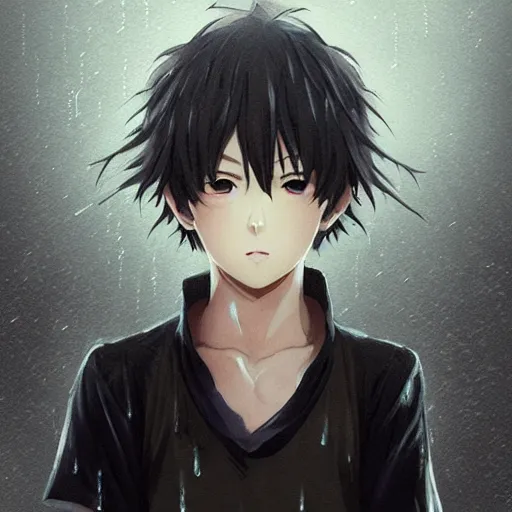 Image similar to portrait of the boy standing in the rain, anime fantasy illustration by tomoyuki yamasaki, kyoto studio, madhouse, ufotable, square enix, cinematic lighting, trending on artstation